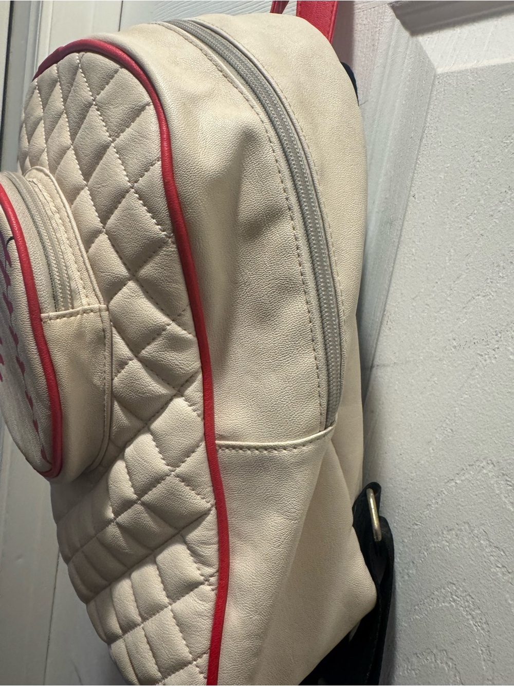 Cream & Red Quilted Baseball Accent Mini Backpack - Picture 2 of 6